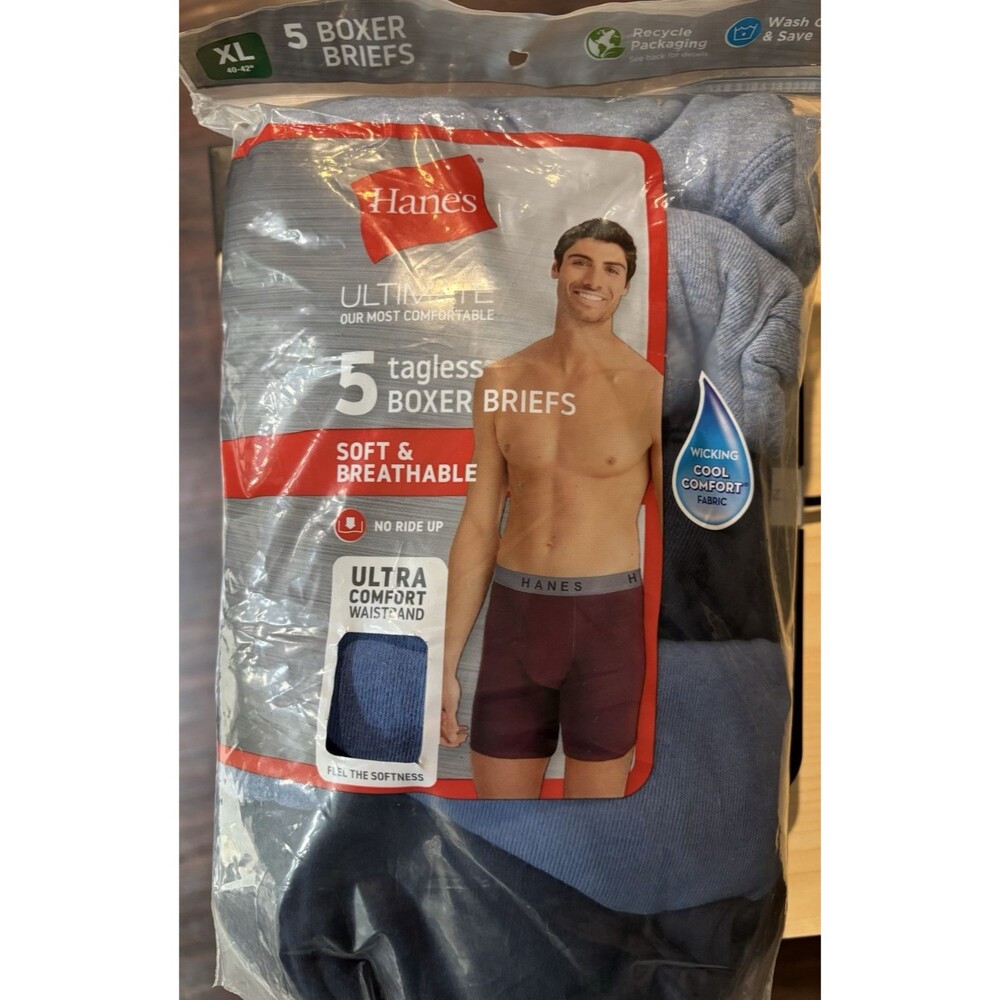Hanes Ultimate Boxer Briefs Tagless Men's 5 pack Classic Soft Cool Comfort XL